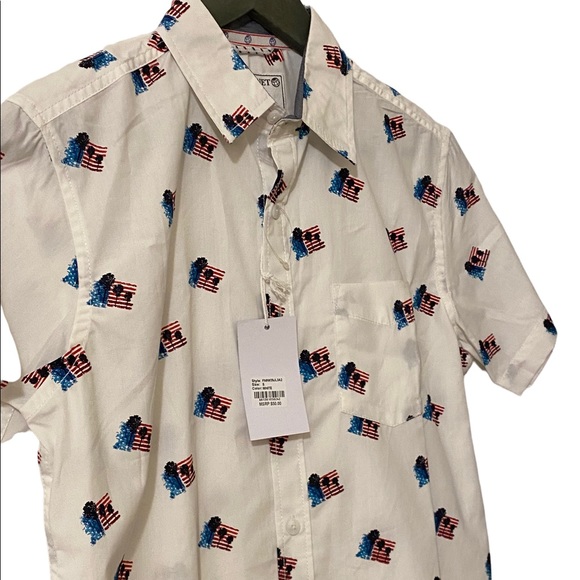 Free Planet Men's Stars and Stripes Flags Palm Tree White Logo Tag NWT $50 Sz M - Picture 1 of 8